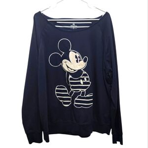 Walt Disney Parks Navy Blue White Striped Mickey Mouse Sweatshirt Women's XXL
